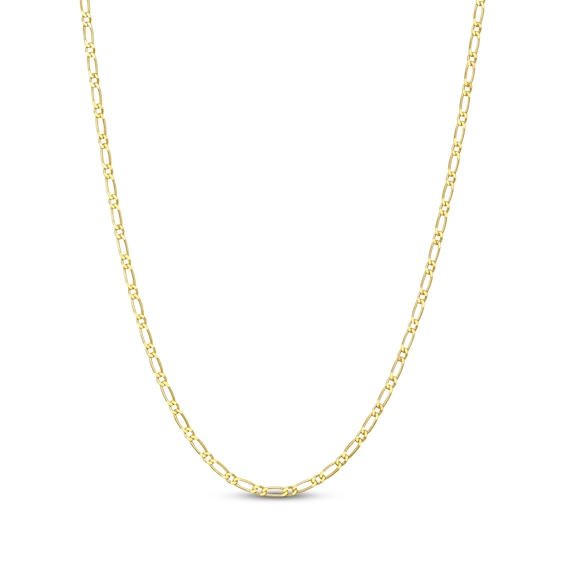 1.43mm Figaro Chain Necklace Hollow 10K Yellow Gold 18"