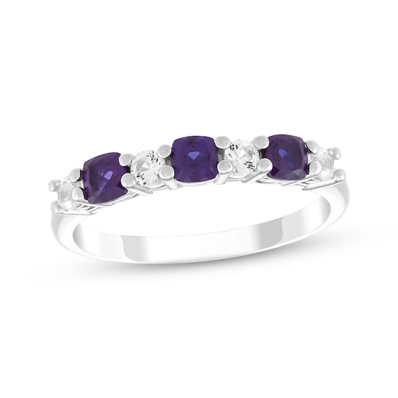 Cushion-Cut Amethyst & Round-Cut White Lab-Created Sapphire Stackable Ring Sterling Silver