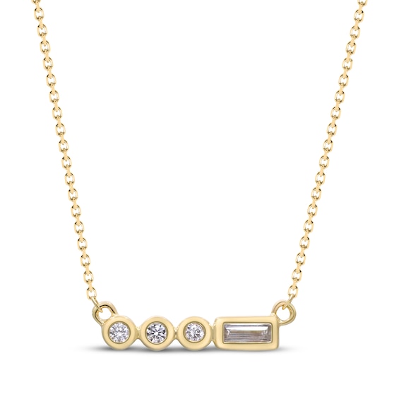 Round & Baguette-Cut Diamond Bar Necklace 1/20 ct tw 10K Yellow Gold 18"