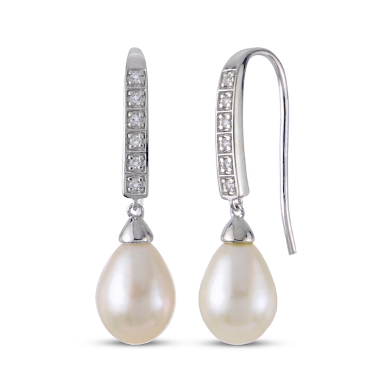 Oval-Shaped Cultured Pearl & White Topaz Dangle Earrings Sterling Silver
