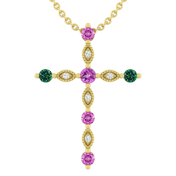 Color Stone Cross Necklace
