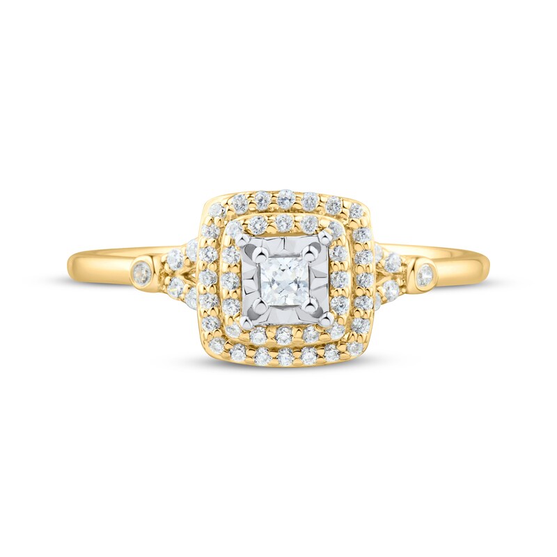Main Image 3 of Princess-Cut Diamond Cushion Double Halo Engagement Ring 1/4 ct tw 10K Yellow Gold