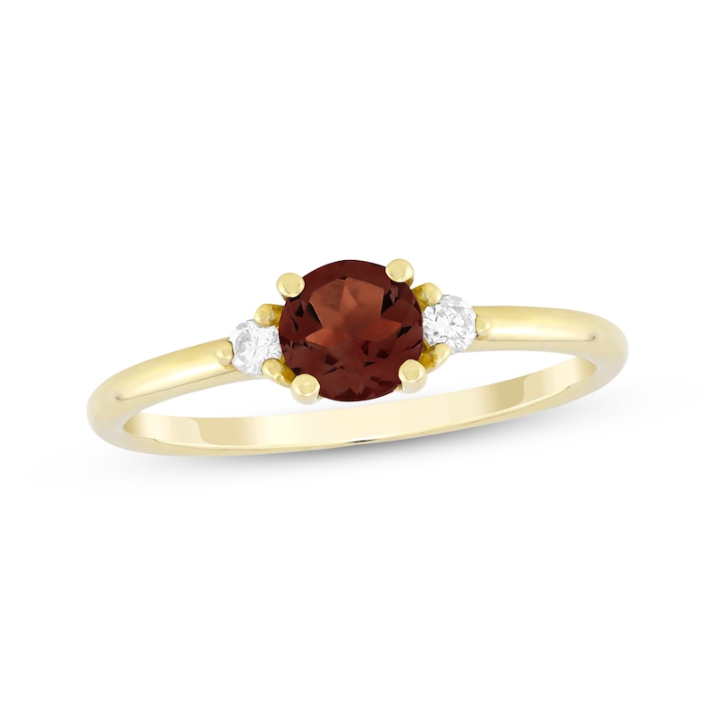 Main Image 1 of Garnet & Diamond Ring 1/15 ct tw 10K Yellow Gold
