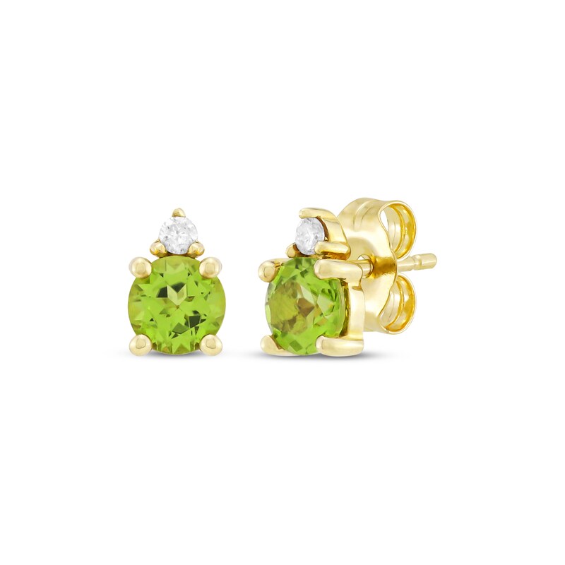 Main Image 1 of Peridot & Diamond Accent Stud Earrings 10K Yellow Gold