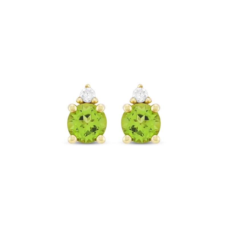 Main Image 2 of Peridot & Diamond Accent Stud Earrings 10K Yellow Gold