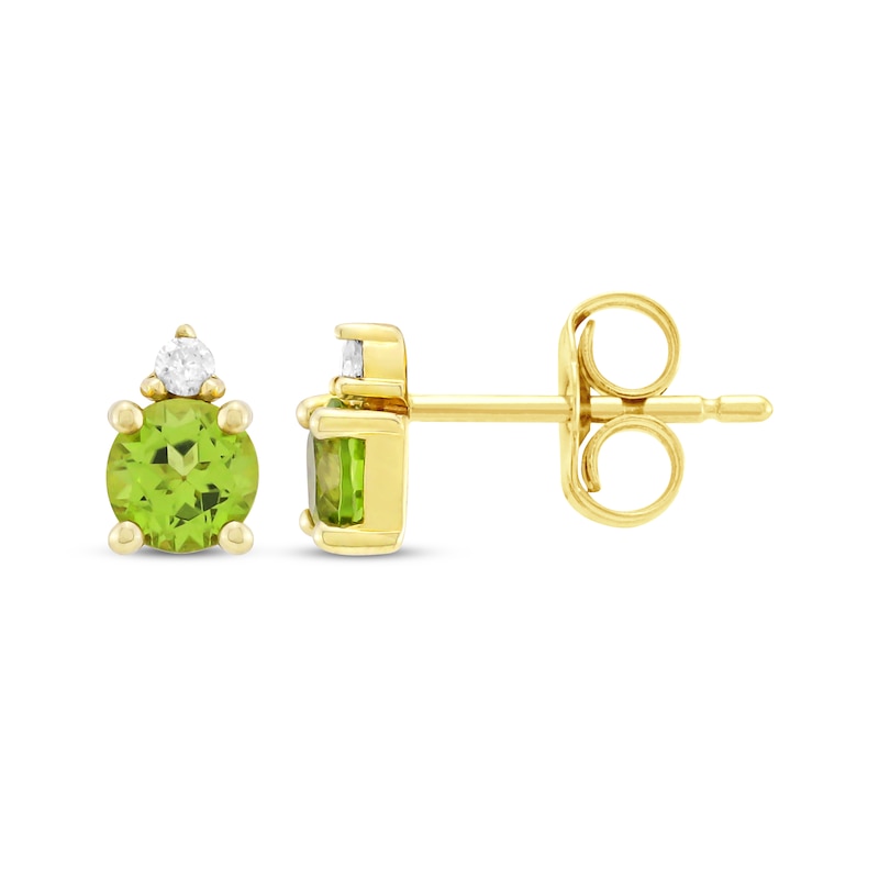 Main Image 3 of Peridot & Diamond Accent Stud Earrings 10K Yellow Gold