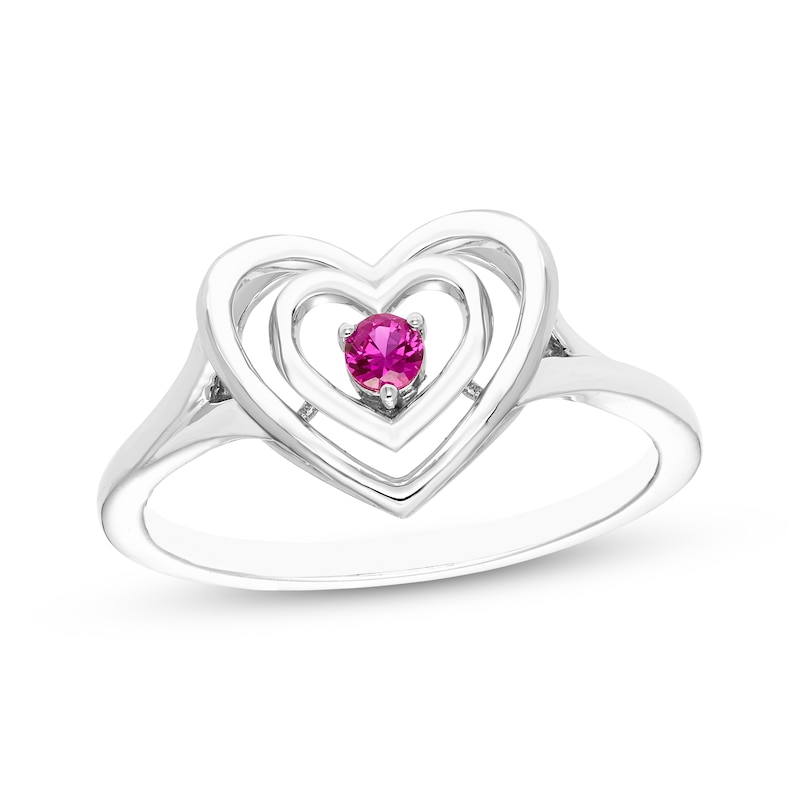 Main Image 1 of Lab-Created Ruby Double Heart Ring Sterling Silver