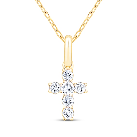 Diamond Cross Necklace 1/4 ct tw 10K Yellow Gold 18"