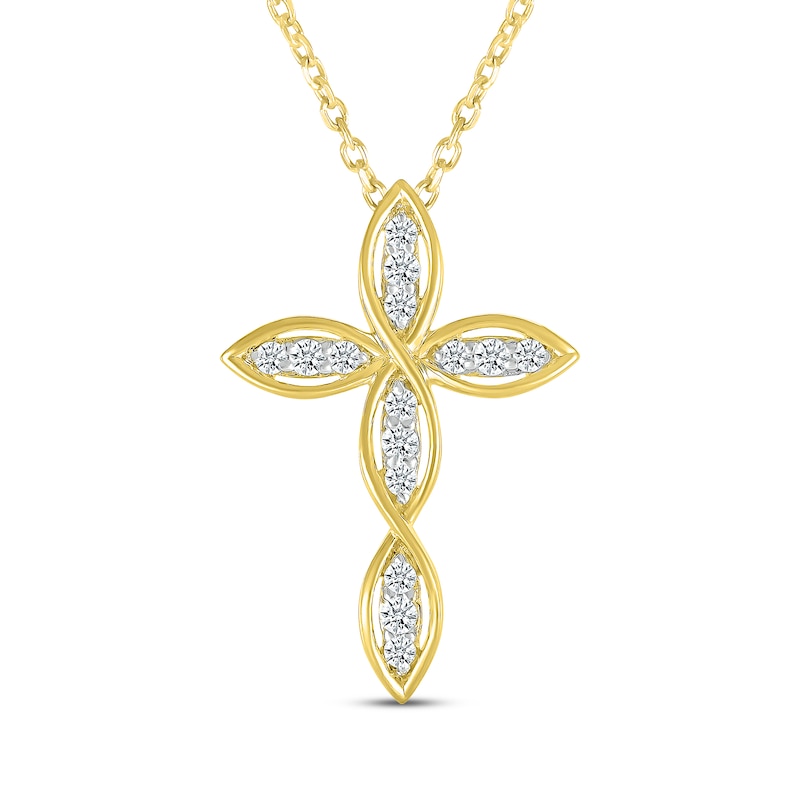 Main Image 1 of Diamond Twist Cross Necklace 1/6 ct tw 10K Yellow Gold 18"