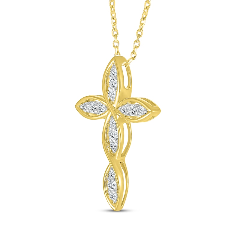 Main Image 2 of Diamond Twist Cross Necklace 1/6 ct tw 10K Yellow Gold 18"