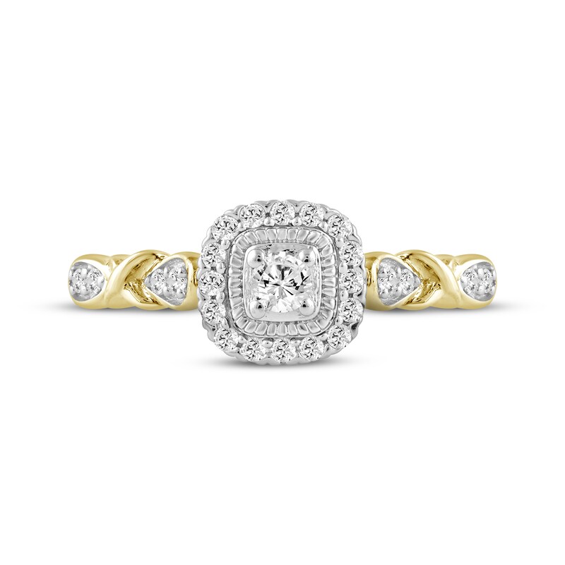 Main Image 3 of Round-Cut Diamond Cushion Halo &quot;XO&quot; Engagement Ring 1/4 ct tw 10K Yellow Gold