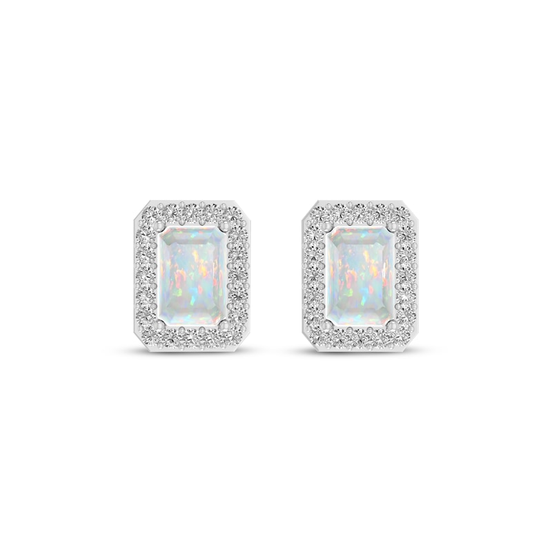 Main Image 2 of Octagon-Cut Lab-Created Opal & White Lab-Created Sapphire Stud Earrings Sterling Silver