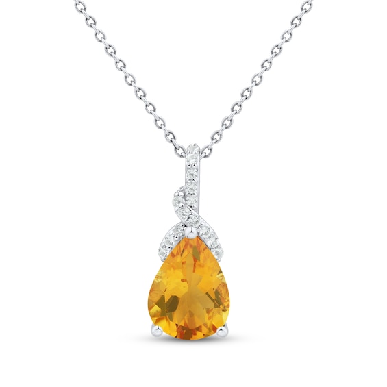 Citrine & White Lab-Created Sapphire Necklace Sterling Silver 18"