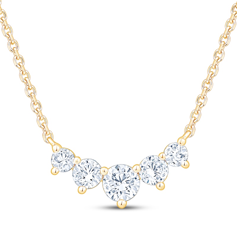 Main Image 1 of Certified Diamond Graduated Five-Stone Necklace 1-1/2 ct tw 18K Yellow Gold 18"