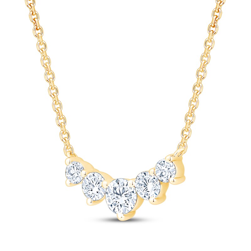 Main Image 2 of Certified Diamond Graduated Five-Stone Necklace 1-1/2 ct tw 18K Yellow Gold 18"