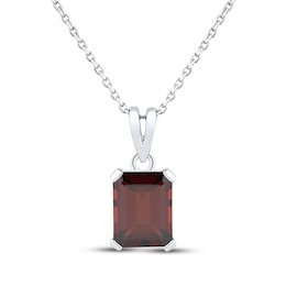 Emerald-Cut Garnet Solitaire Necklace Sterling Silver 18"