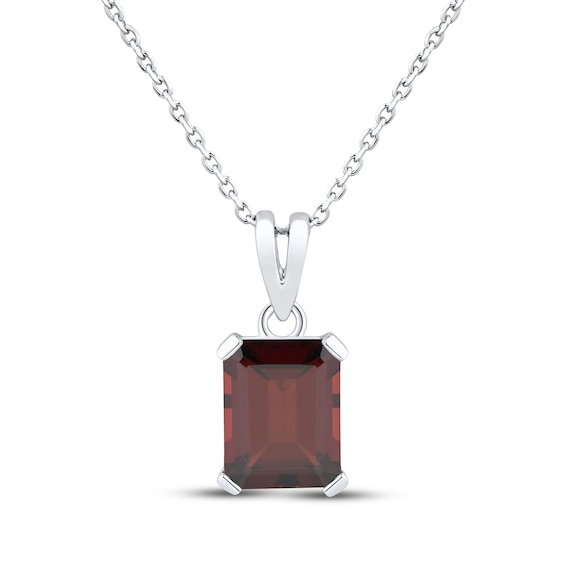 Emerald-Cut Garnet Solitaire Necklace Sterling Silver 18"
