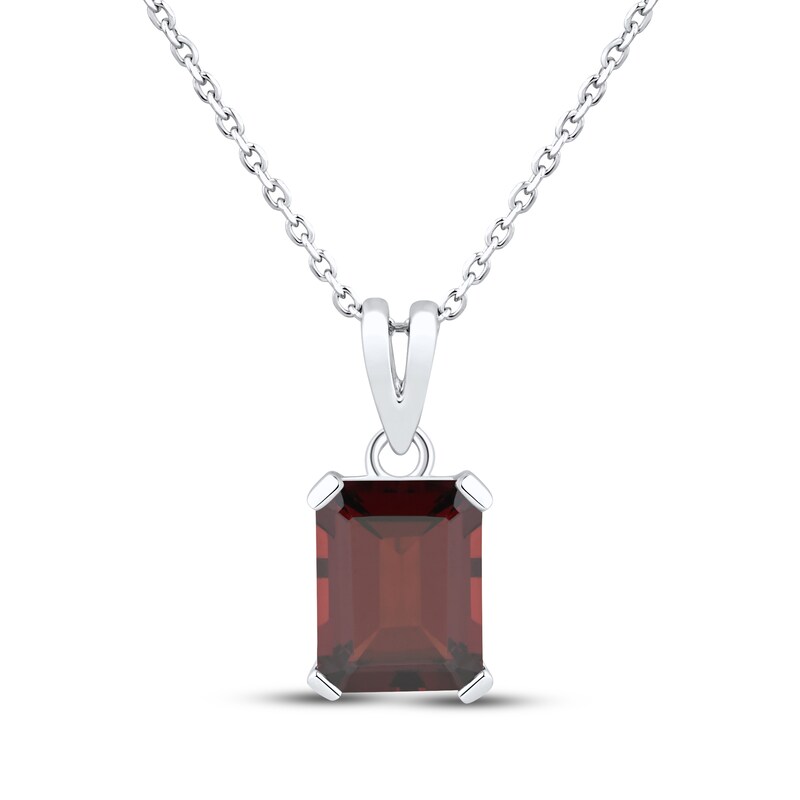 Main Image 1 of Emerald-Cut Garnet Solitaire Necklace Sterling Silver 18"