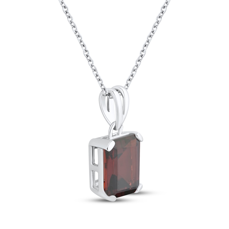 Main Image 2 of Emerald-Cut Garnet Solitaire Necklace Sterling Silver 18"