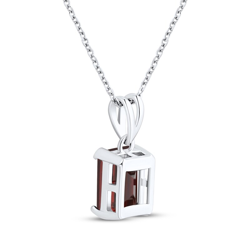 Main Image 3 of Emerald-Cut Garnet Solitaire Necklace Sterling Silver 18"