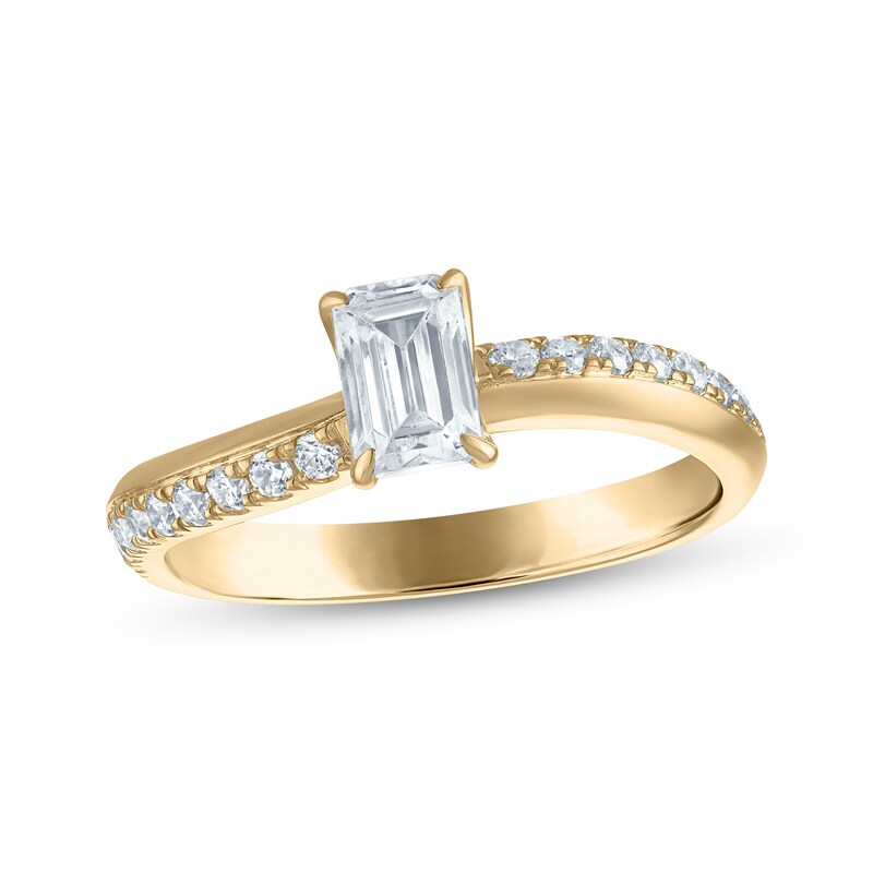 Main Image 1 of Adore Emerald-Cut Diamond Curve Engagement Ring 3/4 ct tw 10K Yellow Gold