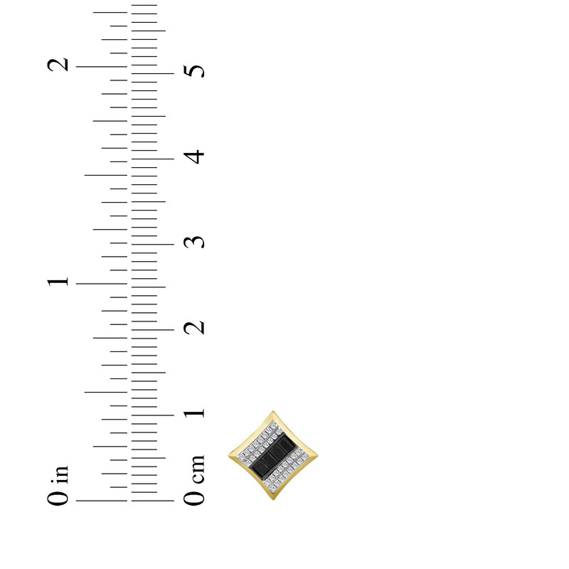 Main Image 4 of Men's Black & White Multi-Diamond Stud Earrings 1/2 ct tw 10K Yellow Gold