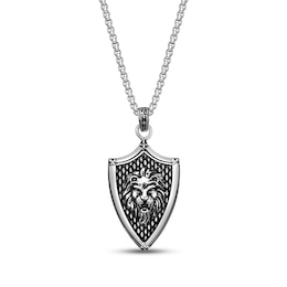 Men's Lion Head Shield Necklace Stainless Steel 24"