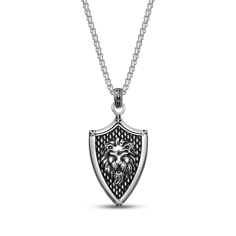 Main Image 1 of Men's Lion Head Shield Necklace Stainless Steel 24"