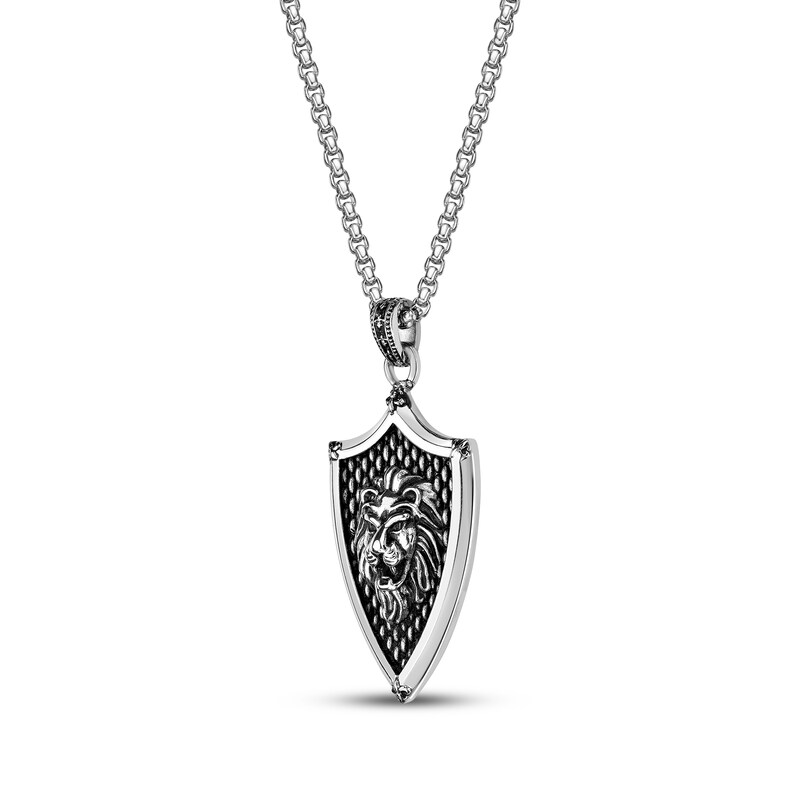 Main Image 2 of Men's Lion Head Shield Necklace Stainless Steel 24"