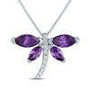 Thumbnail Image 1 of Marquise-Cut Amethyst & White Lab-Created Sapphire Dragonfly Necklace Sterling Silver 18"