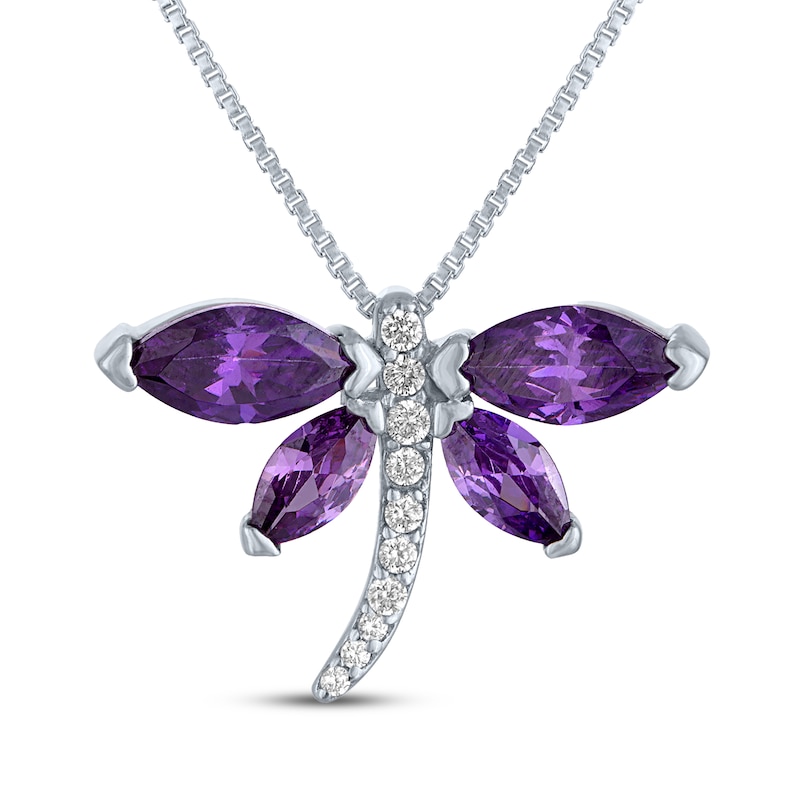 Main Image 1 of Marquise-Cut Amethyst & White Lab-Created Sapphire Dragonfly Necklace Sterling Silver 18"