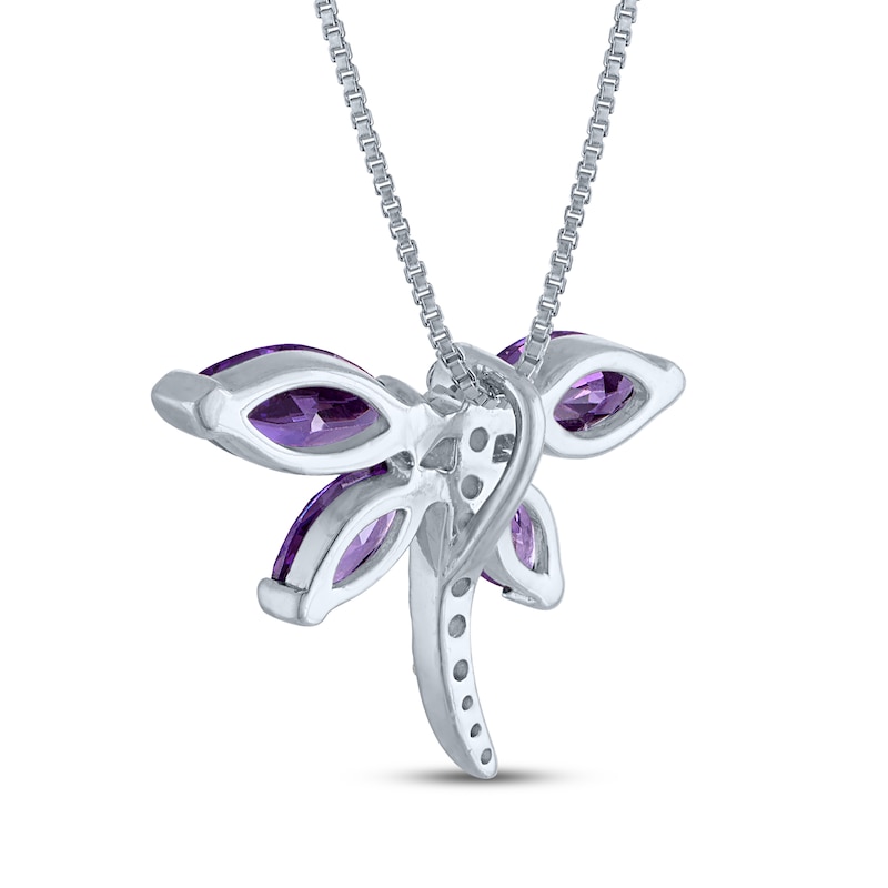 Main Image 3 of Marquise-Cut Amethyst & White Lab-Created Sapphire Dragonfly Necklace Sterling Silver 18"