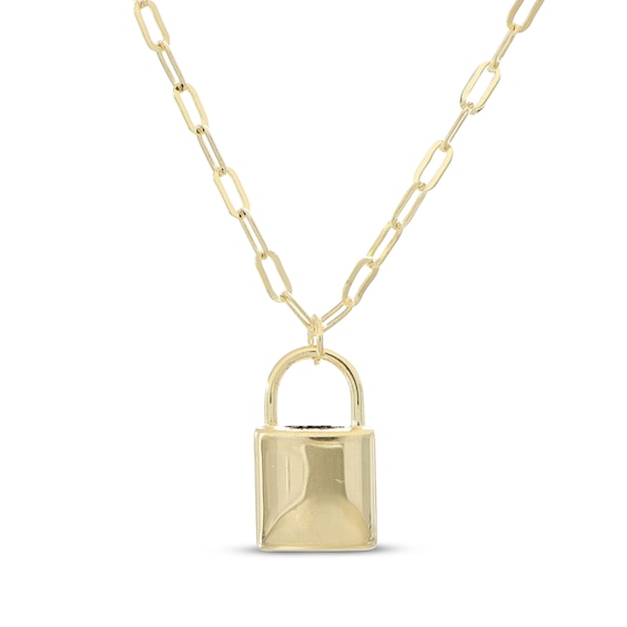 Lock Paperclip Chain Necklace 10K Yellow Gold 18"