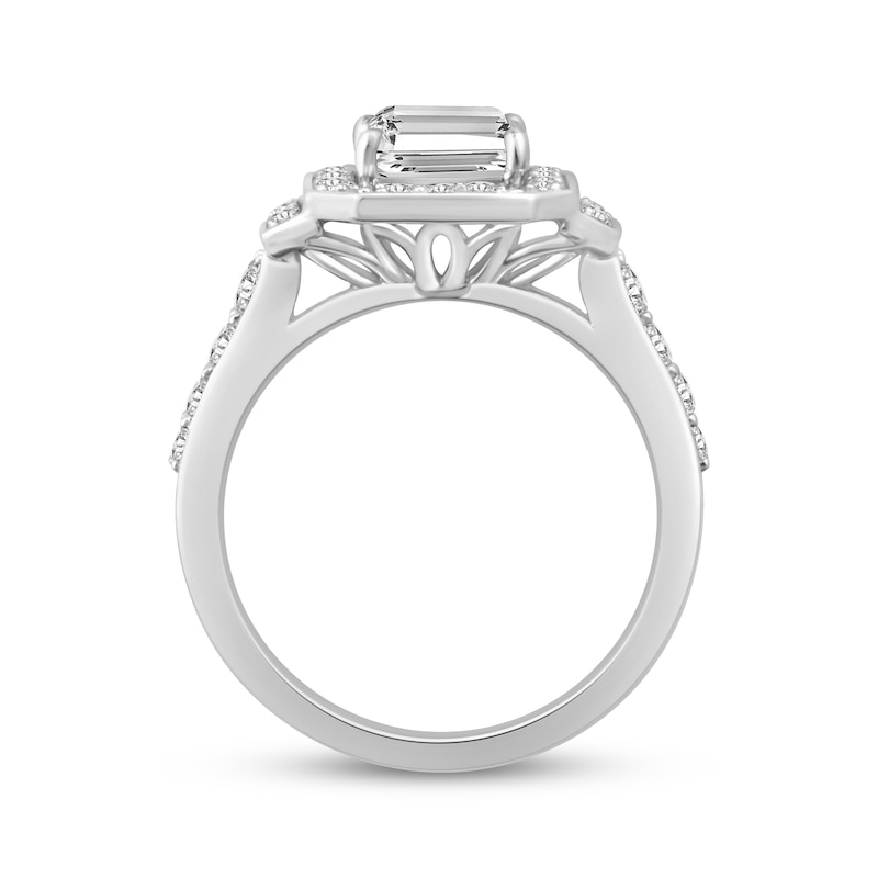 Main Image 3 of Adore Emerald-Cut Lab-Grown Diamond Halo Engagement Ring 2-3/4 ct tw 14K White Gold