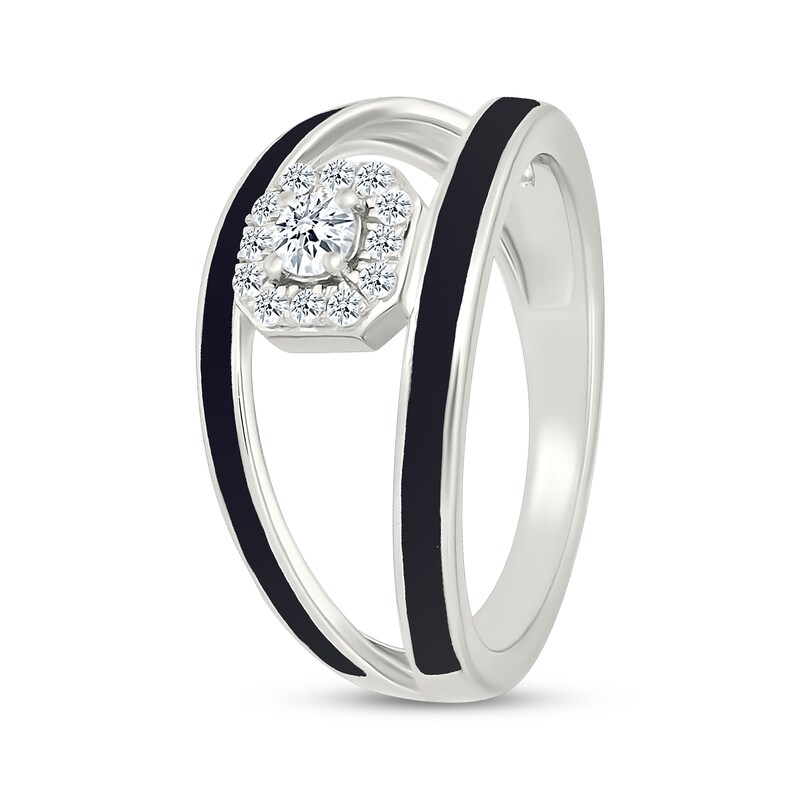 Main Image 2 of Diamond Octagon Halo & Black Enamel Split Fashion Ring 1/5 ct tw Sterling Silver