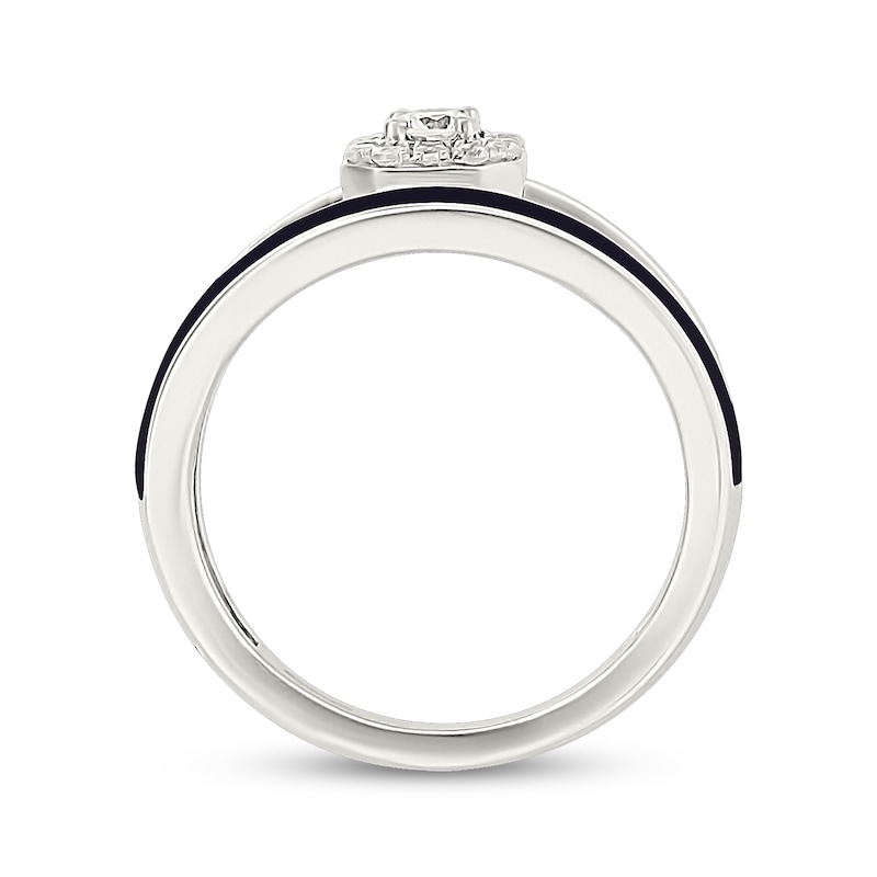 Main Image 3 of Diamond Octagon Halo & Black Enamel Split Fashion Ring 1/5 ct tw Sterling Silver