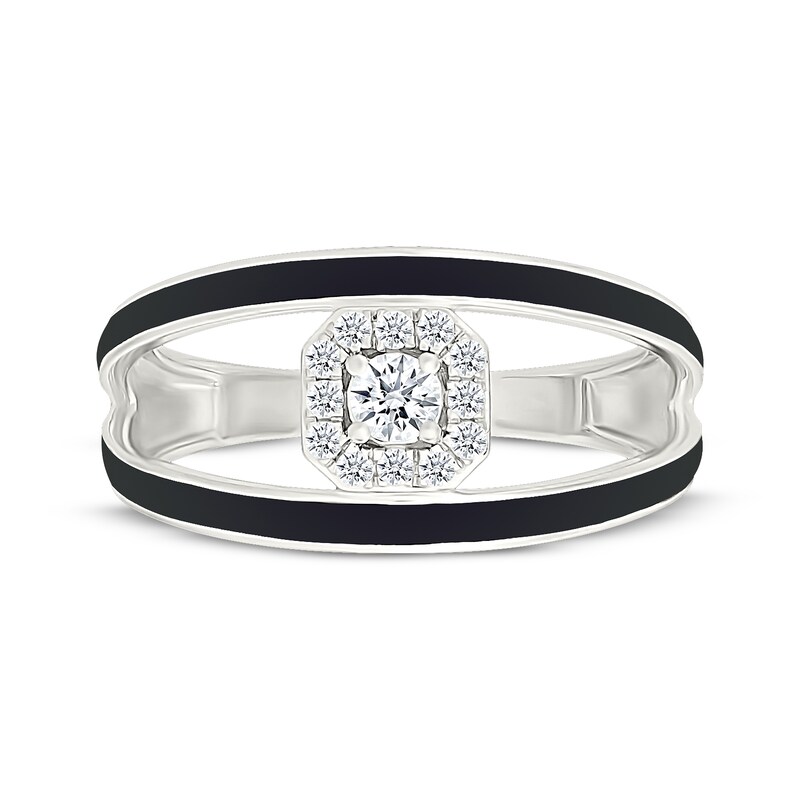Main Image 4 of Diamond Octagon Halo & Black Enamel Split Fashion Ring 1/5 ct tw Sterling Silver