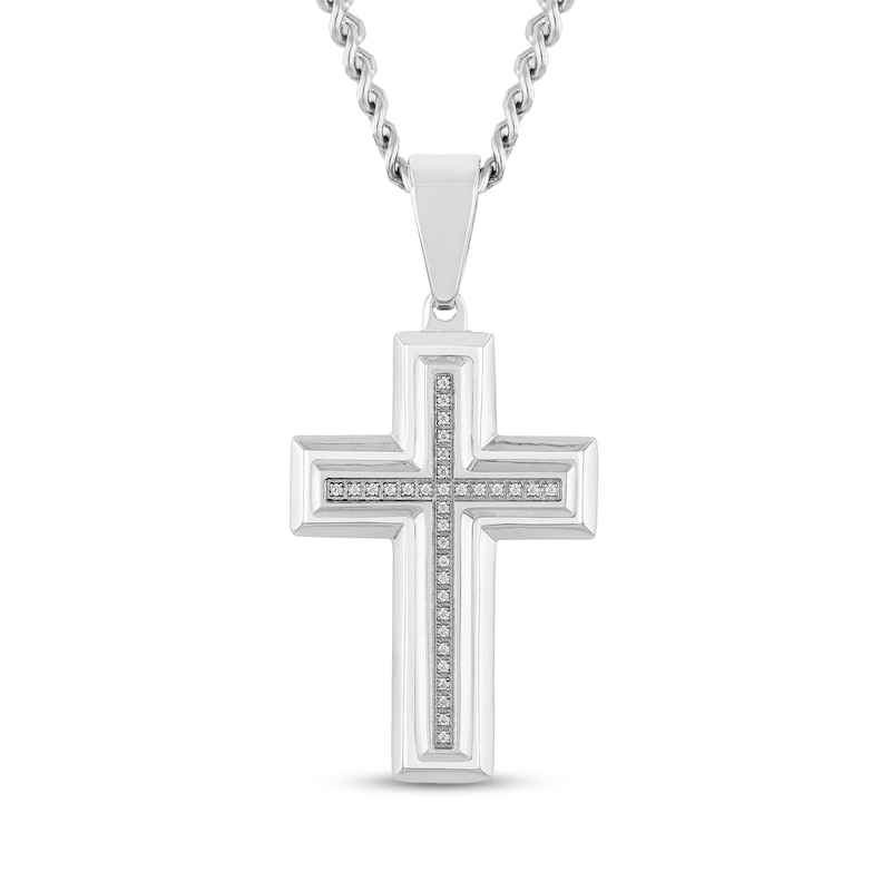 Main Image 1 of Men's Diamond Cross Necklace 1/10 ct tw Stainless Steel 24"