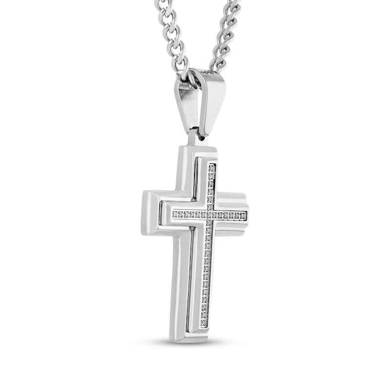 Main Image 2 of Men's Diamond Cross Necklace 1/10 ct tw Stainless Steel 24"