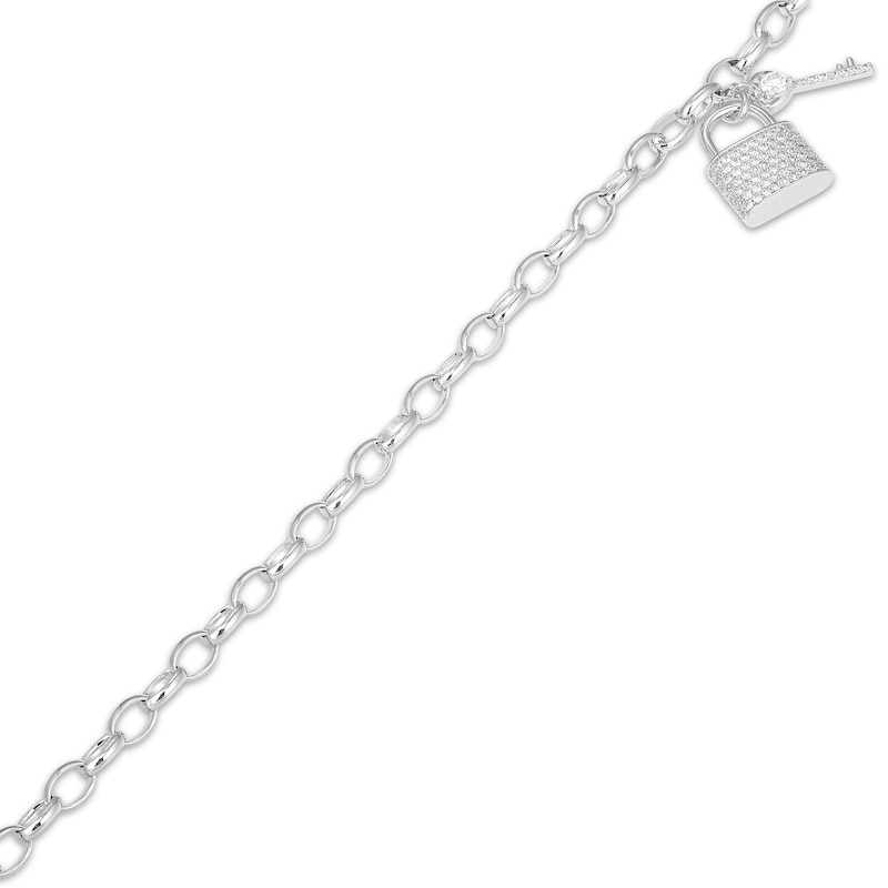 Main Image 3 of White Lab-Created Sapphire Lock & Key Bracelet Sterling Silver 7.25"