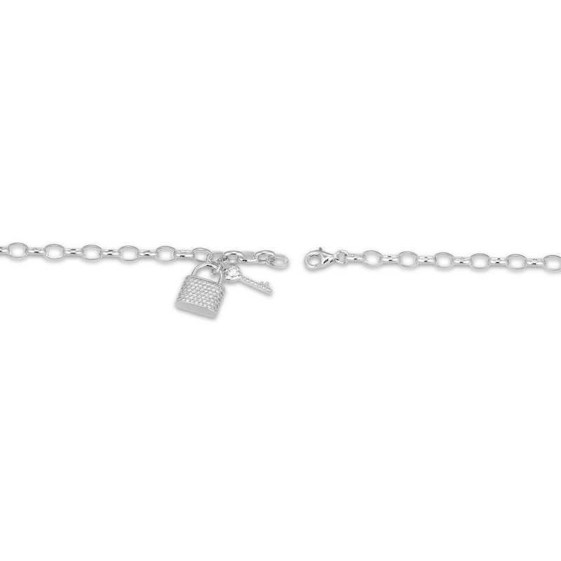 Main Image 4 of White Lab-Created Sapphire Lock & Key Bracelet Sterling Silver 7.25"
