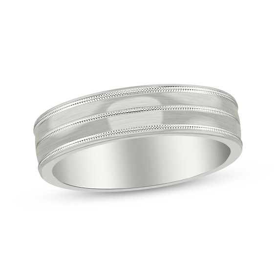 Adore Brushed & Milgrain Comfort Fit Wedding Band Platinum 6mm