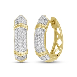 Men's Diamond Knife-Edge Huggie Hoop Earrings 1/6 ct tw 10K Yellow Gold