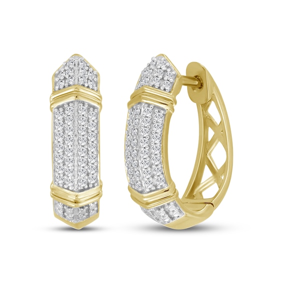 Men's Diamond Knife-Edge Huggie Hoop Earrings 1/6 ct tw 10K Yellow Gold
