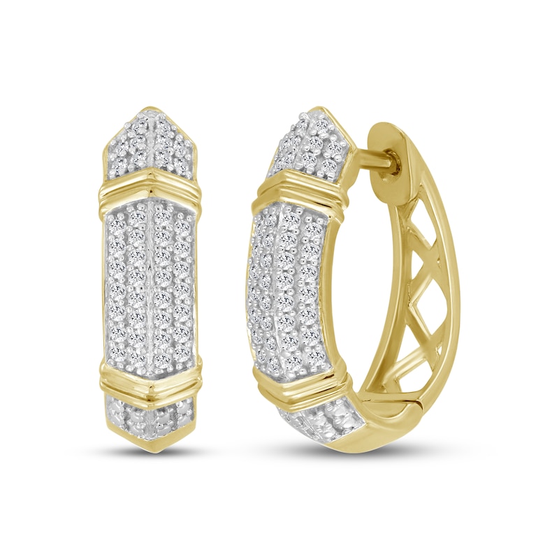 Main Image 1 of Men's Diamond Knife-Edge Huggie Hoop Earrings 1/6 ct tw 10K Yellow Gold