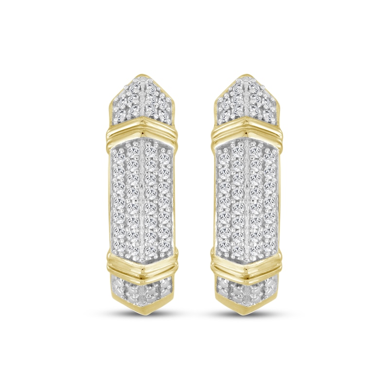 Main Image 2 of Men's Diamond Knife-Edge Huggie Hoop Earrings 1/6 ct tw 10K Yellow Gold