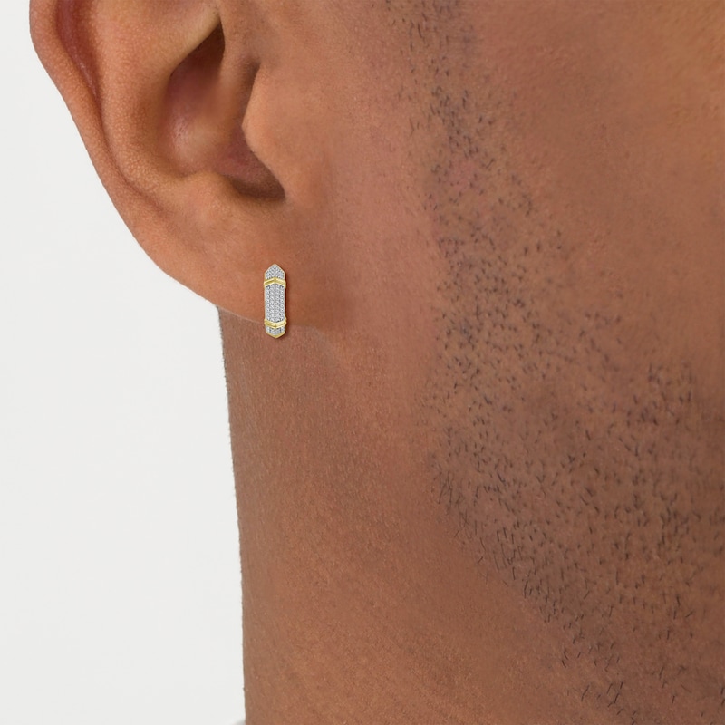 Main Image 3 of Men's Diamond Knife-Edge Huggie Hoop Earrings 1/6 ct tw 10K Yellow Gold