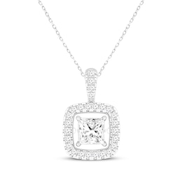 Unstoppable Love Princess-Cut Lab-Grown Diamond Halo Necklace 1 ct tw 14K White Gold 18"