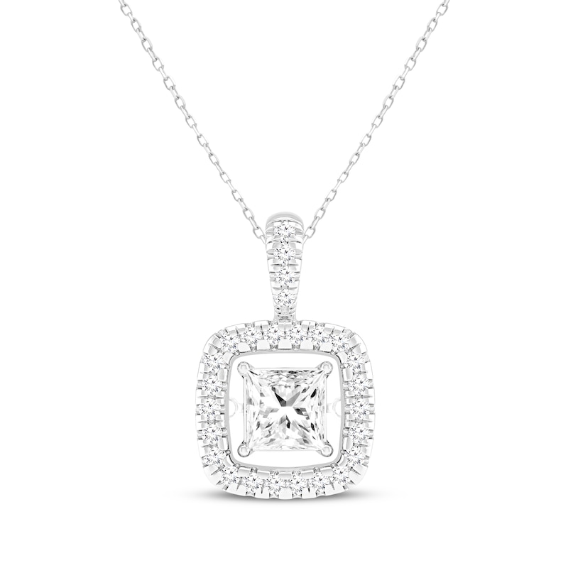 Main Image 1 of Unstoppable Love Princess-Cut Lab-Grown Diamond Halo Necklace 1 ct tw 14K White Gold 18"