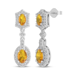 Citrine & White Lab-Created Sapphire Drop Earrings Sterling Silver